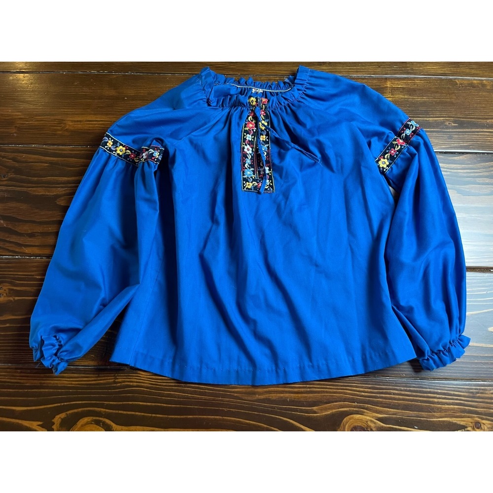 Paradise Shirt, Womens Size, Blue Floral Vintage Peasant, Hand Stitched Modified
